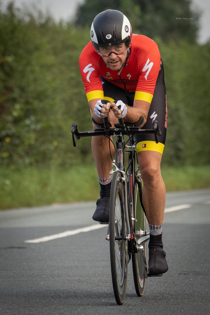 BNECC Rider Andy riding his time trial bike at a 2020 event